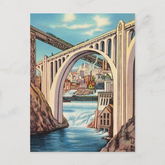 Antikes Spokane, Washington und Wasserfälle Postkarte (Vorderseite)