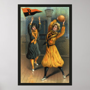 Antikes Sportfoto, Damen-Basketballteam im Spiel Poster