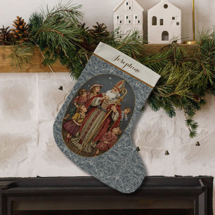Antikes St. Nicholas mit Kindern Nadelarbeit Großer Weihnachtsstrumpf