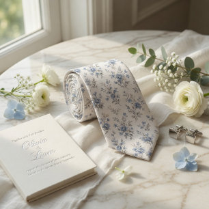Antikes Staubblau Aquarell Blumenmuster Krawatte