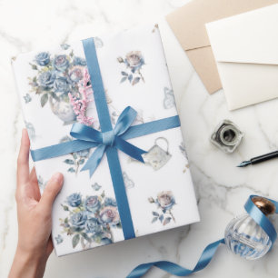 Antikes Staubblau-Rosenmuster Geschenkpapier