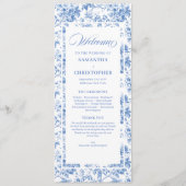 Antikes Staubblau Toile Rosen Hochzeitsprogramm Programm (Vorderseite)