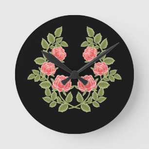 Antikes staubiges rosa Rosen Blumenmuster - Romant Runde Wanduhr
