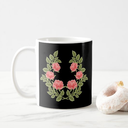 Antikes Staubrosa-Rosen-Blumenmuster - Romantisch Kaffeetasse (Mit Donut)