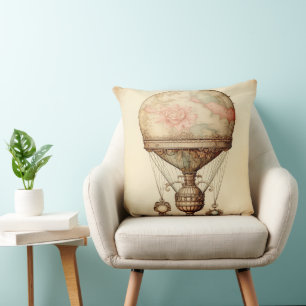 Antikes Steampunk Blumiges Heißluftballon Kissen