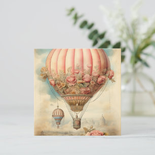 Antikes Steampunk-Rosa-Blumenmuster-Heißluftballon