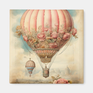 Antikes Steampunk-Rosa-Blumenmuster-Heißluftballon Magnet