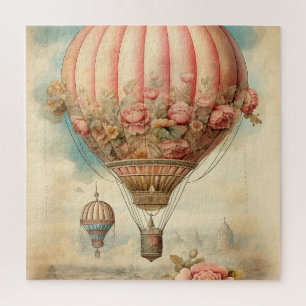 Antikes Steampunk-Rosa-Blumenmuster-Heißluftballon Puzzle
