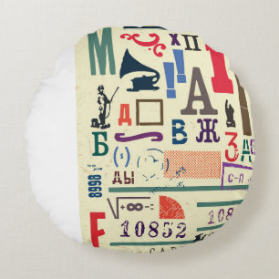 Antikes Stempel: Dokumentendekor Rundes Kissen