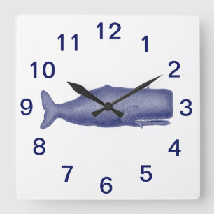 Antikes stilisierter Wal aus dem 19. Jahrhundert # Quadratische Wanduhr