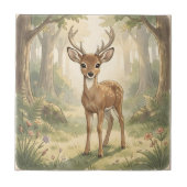 Antikes süßes Reh im Wald Fliese (Vorderseite)