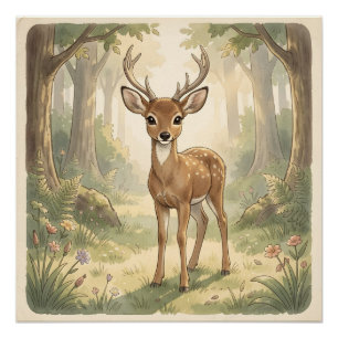 Antikes süßes Reh im Wald Poster
