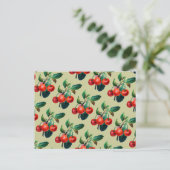 Antikes Süßkirsche Frucht Wallpaper Muster Postkarte (Stehend Vorderseite)