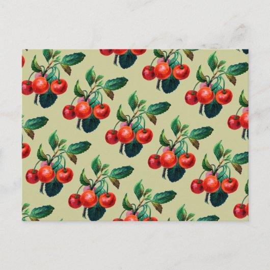 Antikes Süßkirsche Frucht Wallpaper Muster Postkarte (Vorderseite)