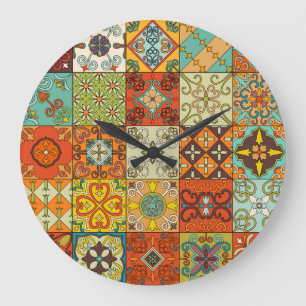 Antikes Talavera-Mosaik-Ornament Große Wanduhr