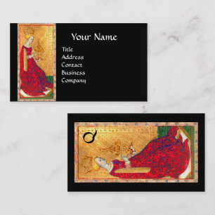 ANTIKES TAROT KÖNIGIN DER KELCHE SCHWARZ GOLD MONO VISITENKARTE