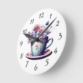 Antikes Teakholz mit Vintagen Blume Runde Wanduhr (Winkel)