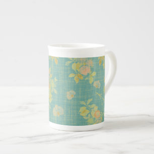 Antikes Teal Blumenmuster Frühling Porzellantasse