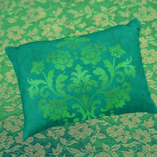 Antikes Teal-Damaskus-Goldmedaillon-Wurfkissen Dekokissen