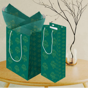 Antikes Teal Grün Gold Damast Mittlere Geschenktüte
