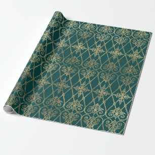Antikes Teal- und Goldmuster Geschenkpapier