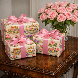 Antikes Teetassen-Teekannen-Muster Geschenkpapier Set