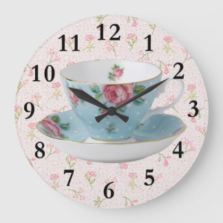 ANTIKES TEETASSEN- UND UNTERTASSE-UHR GROßE WANDUHR