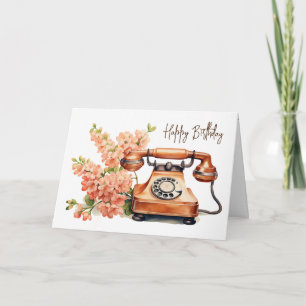 Antikes Telefon mit Blumen Karte