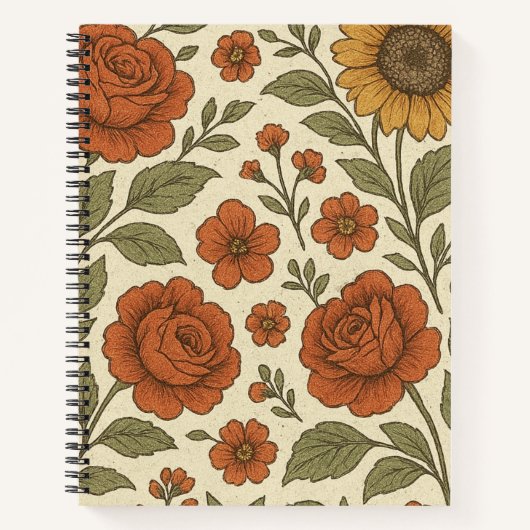Antikes Terrakotta-Rosen-Blumenmuster Notizblock (Vorderseite)
