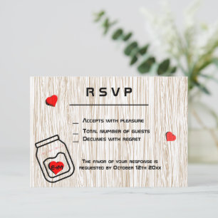 Antikes Thema mit Holzkornmuster auf Mason-Glas RSVP Karte