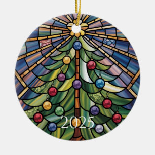 Antikes Tiffany-Stil Buntglas-Weihnachtsbaum Keramik Ornament