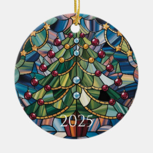 Antikes Tiffany-Stil Buntglas-Weihnachtsbaum Keramik Ornament