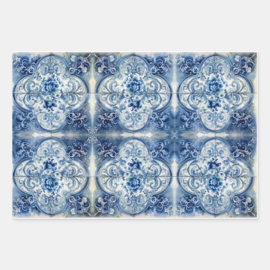 Antikes Tile in Delft Blue Geschenkpapier Set (Vorderseite)