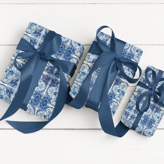 Antikes Tile in Delft Blue Geschenkpapier Set