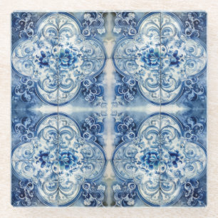 Antikes Tile in Delft Blue Glasuntersetzer