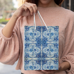 Antikes Tile in Delft Blue Mittlere Geschenktüte