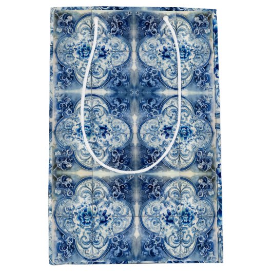Antikes Tile in Delft Blue Mittlere Geschenktüte (Vorderseite)
