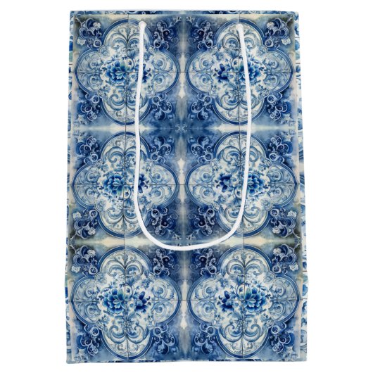 Antikes Tile in Delft Blue Mittlere Geschenktüte (Rückseite)