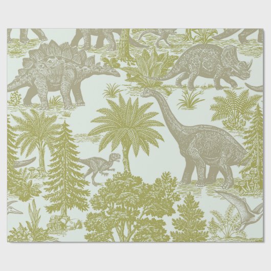 Antikes Toile-Muster mit Dinosauriern Geschenkpapier (Flach)