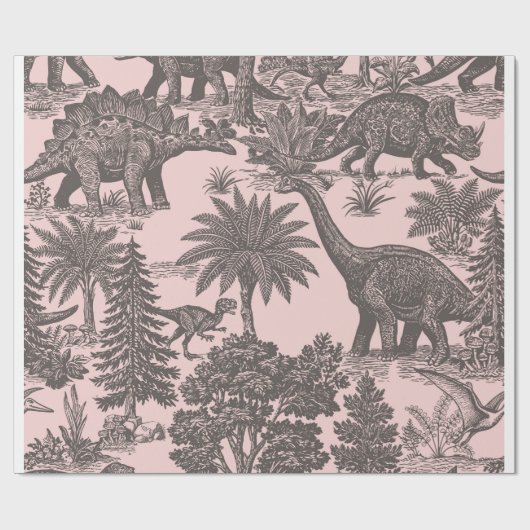 Antikes Toile-Muster mit Dinosauriern Geschenkpapier (Flach)