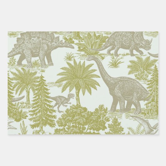 Antikes Toile-Muster mit Dinosauriern Geschenkpapier Set (Vorderseite)