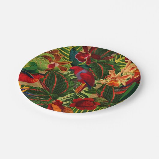 Antikes tropisches Parrox-Dschungelmuster Pappteller (Schrägansicht)
