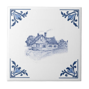 Antikes Tudor-Haus Delft Blau & Weiß Fliese