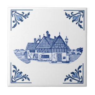 Antikes Tudor-Haus Heim Delft Blau & Weiß Fliese