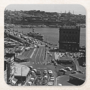 Antikes Türkei Istanbul Karakoy Galata Brücke 1970 Rechteckiger Pappuntersetzer
