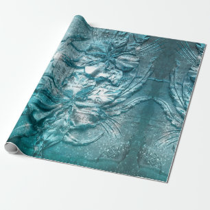 Antikes Türkis-Blumenmotiv Muster Glitter Funkeln Geschenkpapier