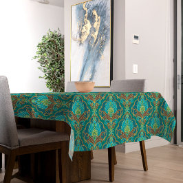 Antikes Türkis, Braun und Gold Blumenmuster Tischdecke