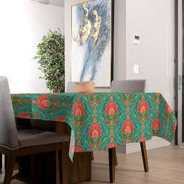 Antikes Türkis, Rot und Gold Blumenmuster Tischdecke