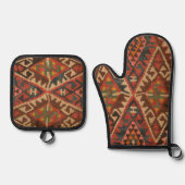 Antikes Türkisches Oriental Kilim Rug Ofenhandschuh & Topflappen-Set (Vorderseite)