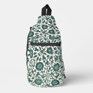 Antikes türkises und weißes chinesisches Blumenmus Crossbody Bag